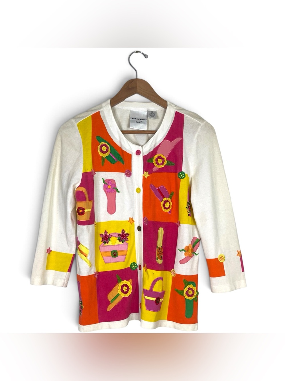 Vintage Michael Simon Garden Patchwork Cardigan Flower Hat Purse Shoe Star Retro - Picture 8 of 9